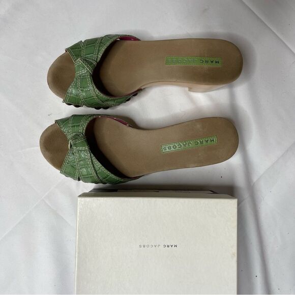 Marc Jacobs Women's Croco Embossed Leather Twist Detail Wooden Heel Sandals - Picture 7 of 12